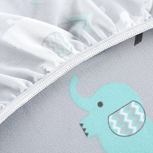 Stretchy Fitted Crib Sheets Set BROLEX 2 Pack Portable Crib Mattress Topper for Baby Boys Girls,Ultra Soft Jersey,Full Standard,Elephant & Whale