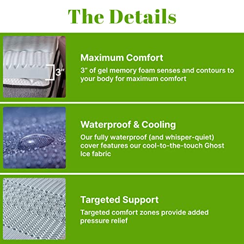GhostBed 3 Inch Cooling Gel Memory Foam Mattress Topper - Waterproof Cover, Protector & Topper in One, California King