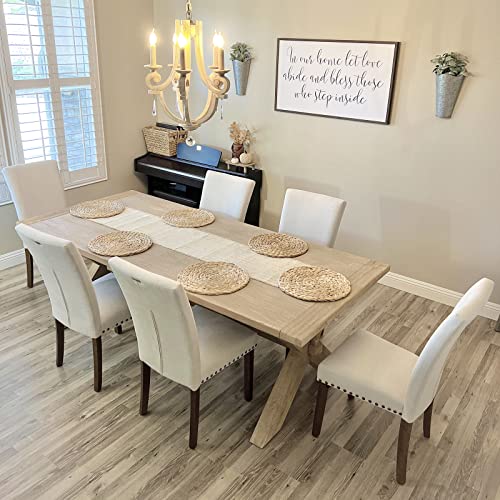 COLAMY Upholstered Parsons Dining Chairs Set of 4, Fabric Dining Room Kitchen Side Chair with Nailhead Trim and Wood Legs - Beige