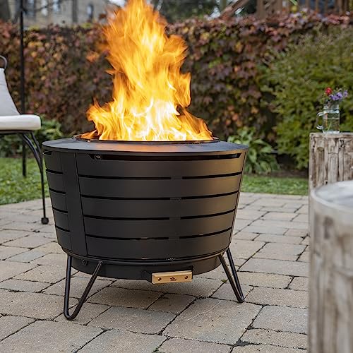 TIKI Brand Smokeless Patio Fire Pit, Wood Burning Outdoor Fire Pit - Includes Wood Pack, Modern Design with Removable Ash Pan, 24.75 x 24.75 x 18.75 inches, Black