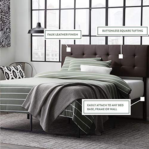 Edenbrook Hawthorne Faux Leather Headboard - Modern -Adjustable Height - Buttonless Tufting, Queen, Grey