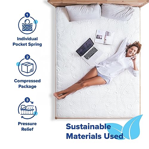 Olee Sleep Queen Mattress, 10 Inch Support Cloud Hybrid Mattress, Gel Infused Memory Foam, Pocket Spring for Support and Pressure Relief, CertiPUR-US Certified, Bed-in-a-Box, Soft, Queen Size