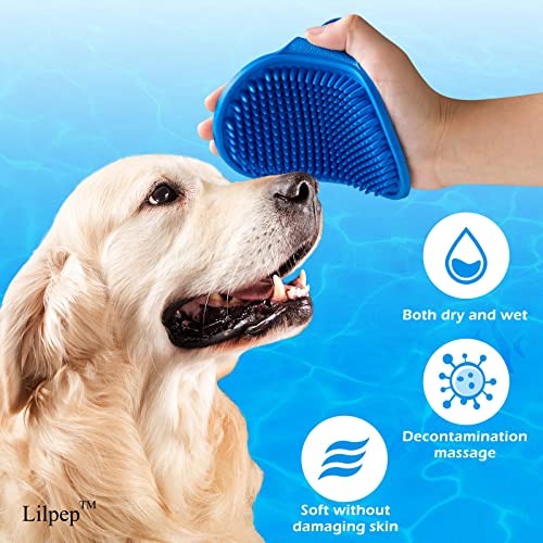 Lilpep Pet Shampoo Bath Brush Soothing Massage Rubber Comb with Adjustable Ring Handle for Long Short Haired Dogs and Cats Grooming, 2 PCS