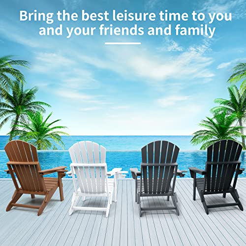 FUNBERRY Folding Adirondack Chair Set of 4, Fire Pit Chairs, Plastic Adirondack Chairs Weather Resistant with Cup Holder, Composite Adirondack Chairs