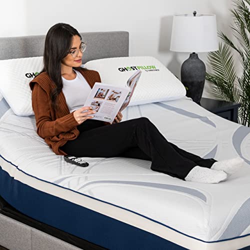 GhostBed Adjustable Bed Frame Power Base with Ultimate Cool Gel Memory Foam Mattress Bundle - Electric Bed Base with Lumbar Support - Zero Gravity and Massage Settings - Queen