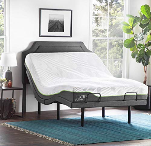 Lucid L300 Queen Adjustable Bed Base with Lucid 12 inch Latex Hybrid Queen Mattress