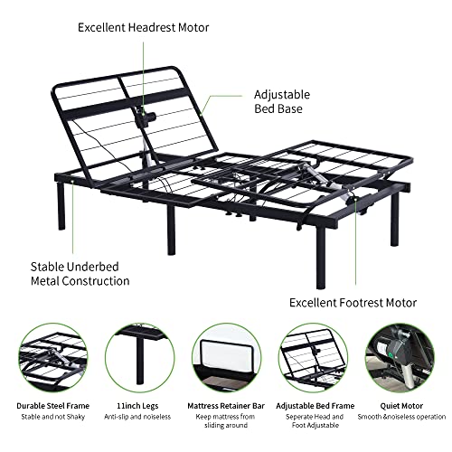 Majnesvon Adjustable Bed Frame Base,5 Minute Assembly, One Touch Comfort Positions, Advanced Smooth Silent Operation, Under Bed Light and USB Port, Twin XL (Twin XL)