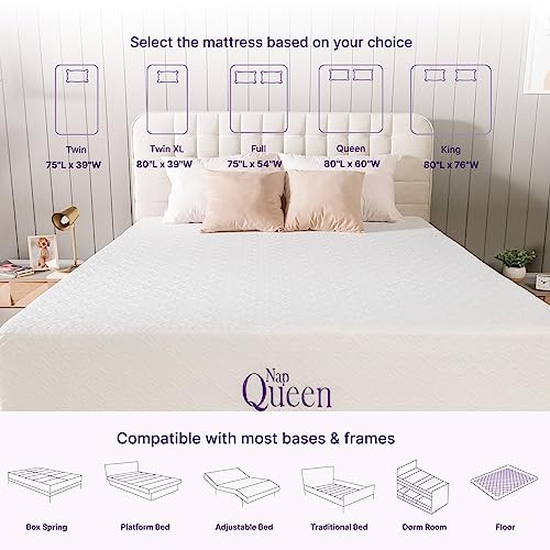 NapQueen 8 Inch Twin Size Mattress, Cooling Gel Memory Foam Mattress, Bed in a Box, White