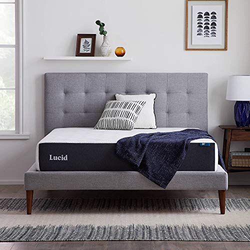 LUCID 10 Inch Memory Foam Medium-Plush - Gel Infusion – Hypoallergenic Bamboo Charcoal- Twin Size Mattress, White