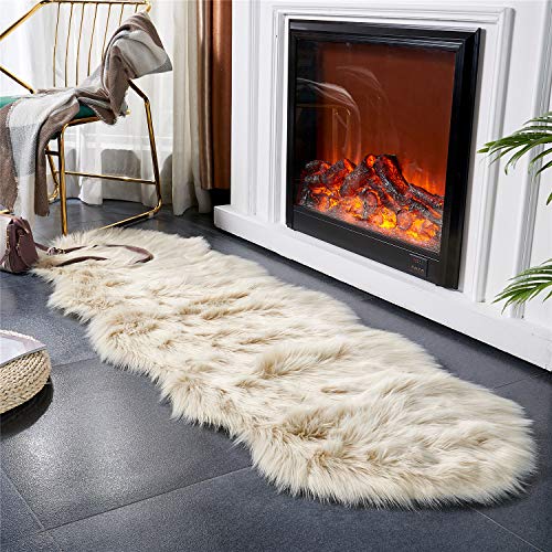 EasyJoy Ultra Soft Fluffy Shaggy Area Rug Faux Fur Rug Chair Cover Seat Pad Fuzzy Area Rug for Bedroom Floor Sofa Living Room (2 x 6 ft Sheepskin, Beige)