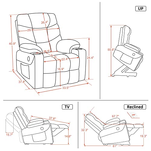 MCombo Electric Power Lift Recliner Chair Sofa for Elderly, 3 Positions, 2 Side Pockets and Cup Holders, USB Ports, Fabric 7286 (Brown)