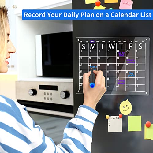 AITEE 16"x12" Inches Acrylic Clear Magnetic Dry Erase Board Calendar for Refrigerator Includes 6 Dry Erase Markers with 3 Colors