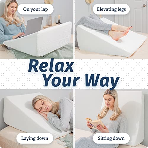 Abco Bed Wedge Pillow for Sleeping - Memory Foam Top - Reduce Neck & Back Pain, Snoring, Acid Reflux, Respiratory Problems - Ideal for Sleeping, Reading, Rest, Elevation - Washable Cover - 12in
