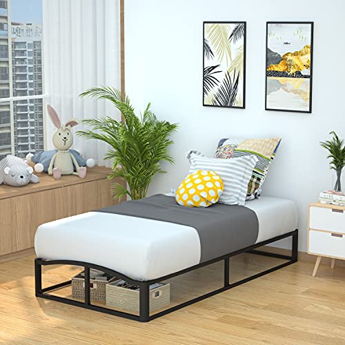 Amazon Basics Metal Platform Bed Frame with Wood Slat Support, 10 Inches High, Twin, Black