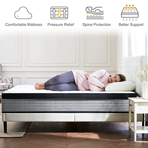 Queen Mattress,SSECRETLAND 12 Inch Hybrid Memory Foam Mattress and Individual Pocket Springs,Queen Bed in a Box with Pressure Relief and Cooler Cover,Soft Queen Size