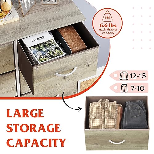 WLIVE Fabric Dresser for Bedroom, Tall Dresser with 8 Drawers, Storage Tower with Fabric Bins, Double Dresser, Chest of Drawers for Closet, Living Room, Hallway, Greige