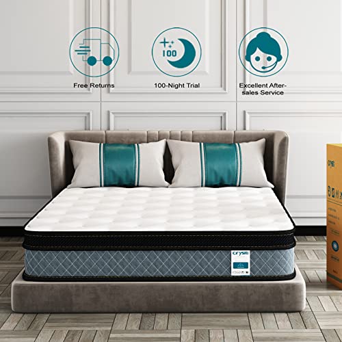 Crystli King Mattress, 10 Inch King Size Mattress with Innerspring Hybrid Memory Foam King Mattress in a Box Pressure Relief & Supportive 100-Night Trial 10-Year Support