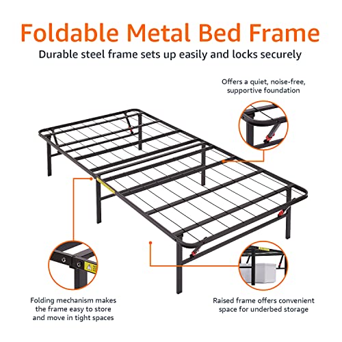 Amazon Basics Foldable Metal Platform Bed Frame with Tool Free Setup, 18 Inches High, Twin, Black