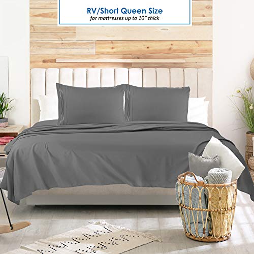 Nestl Grey RV Queen Sheets – Super Soft RV Short Queen Sheets for RV Camper, 4 Piece 1800 Microfiber Fitted RV Sheets, Double Brushed RV Bed Sheets Set, Camper Sheets and Pillowcases