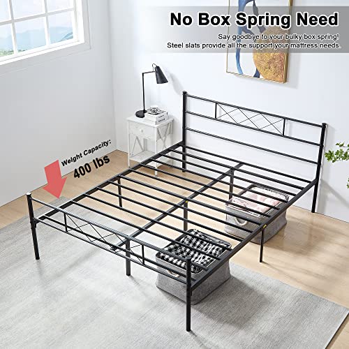 VECELO Metal Platform Bed Frame Mattress Foundation with Headboard & Footboard / Firm Support & Easy Set up Structure, Full, Black