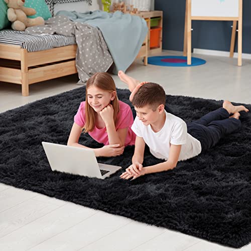 Noahas Fluffy Rugs for Bedroom,4x5.3 Beige Fluffy Bedroom Rug,Thick Fuzzy  Area Rugs for Living Room,Soft Kids Carpet,Non Slip Rugs for Hardwood