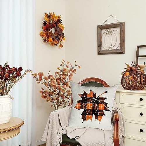 fokusent Fall Pillow Covers 18x18 for Thanksgiving Decorations Set of 4 Pumpkins Truck Fall Pillows Decorative Square Throw Pillows Covers for Sofa Couch Farmhouse Home Decoration