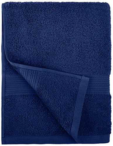 Amazon Basics 6-Piece Fade Resistant Bath, Hand and Washcloth Towel Set - Cotton, Navy Blue, 14.25" L x 10.85" W