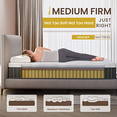HOXURY Queen Mattress, 10 Inch Hybrid Mattress with Memory Foam and Individual Pocket Springs, CertiPUR-US Certified Medium Firm Breathable and Pressure Relief Queen Bed in a Box
