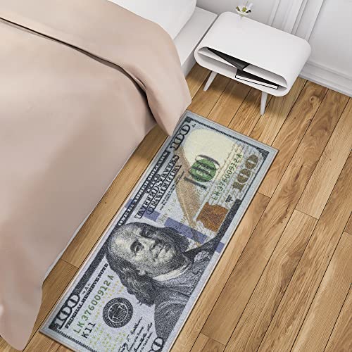 Machine Washable $100 Bill Design Non-Slip Rubberback 22x53 Modern Runner Rug for Hallway, Kitchen, Bedroom, 22" x 53", Multicolor