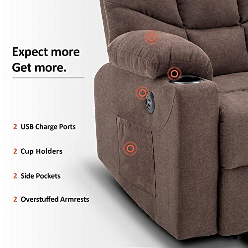 MCombo Electric Power Lift Recliner Chair Sofa for Elderly, 3 Positions, 2 Side Pockets and Cup Holders, USB Ports, Fabric 7286 (Brown)