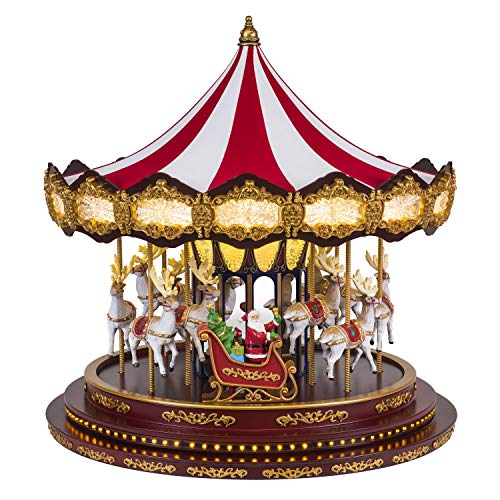 Mr. Christmas Deluxe Carousel Musical Animated Indoor Christmas Decoration, 15 Inch, Brown