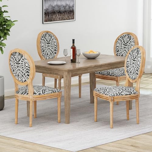 Christopher Knight Home Hulda French Country Fabric Dining Chairs (Set of 4), Black, White and Brown
