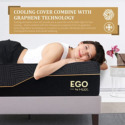 EGOHOME 14 Inch Queen Memory Foam Mattress Mattress for Back Pain, Cooling Gel Mattress Bed in a Box, Made in USA, CertiPUR-US Certified, Therapeutic Medium Mattress, 60”x80”x14”, Black