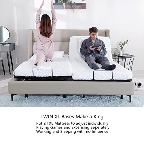 Majnesvon Adjustable Bed Frame Base,5 Minute Assembly, One Touch Comfort Positions, Advanced Smooth Silent Operation, Under Bed Light and USB Port, Twin XL (Twin XL)