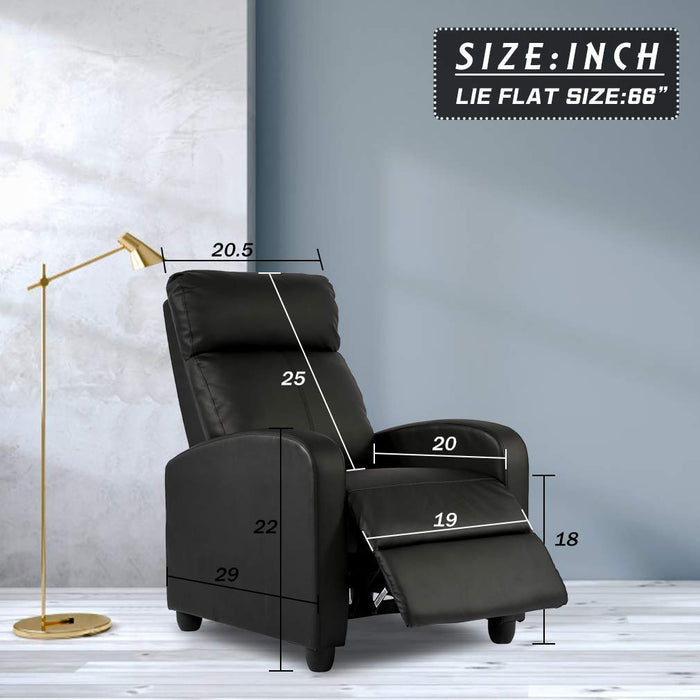 Recliner Chair for Living Room Massage Recliner Sofa Reading Chair Winback Single Sofa Home Theater Seating Modern Reclining Chair Easy Lounge with PU Leather Padded Seat Backrest (Black)
