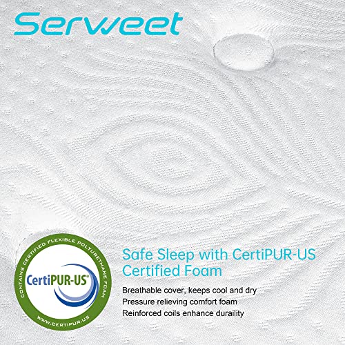 Serweet 12 Inch Memory Foam Hybrid Full Mattress - Heavier Coils for Durable Support - Pocket Innersprings for Motion Isolation - Pressure Relieving - Medium Firm - Made in North America