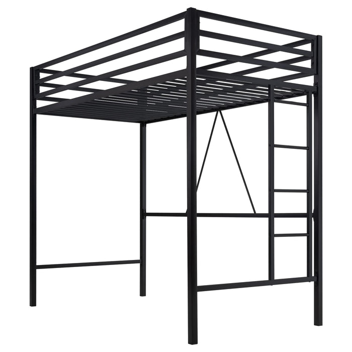 SHA CERLIN Junior Loft Bed Twin Size, Heavy Duty Twin Bed Frame with Full-Length Guardrail & Removable Stairs, Noise-Free, Space-Saving, No Box Spring Needed, Black