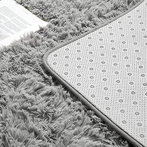 HQAYW Modern Fluffy Area Rug, Shaggy Rugs for Bedroom Living Room Ultra Soft Shag Fur Carpets for Kids Girls Nursery Plush Fuzzy Rug Cute Home Decor Rug, 4' x 6', Grey