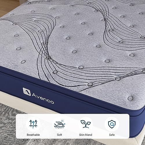 Avenco King Size Mattress, 10 Inch Mattress King Hybrid, Medium Firm King Mattress in a Box for Pressure Relief and Sound Sleep, Wrapped Coils and CertiPUR-US Foam, Soft Breathable Fabric