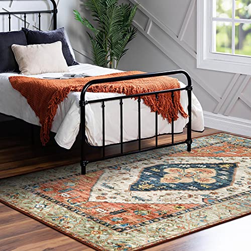 Lahome Collection Traditional Area Rug - Non-Slip Distressed Vintage Persian Oriental Area Rug Accent Throw Low Pile Rugs Floor Carpet for Door Mat Entryway Bedrooms Decor (4’ X 6’, Persian Formal)