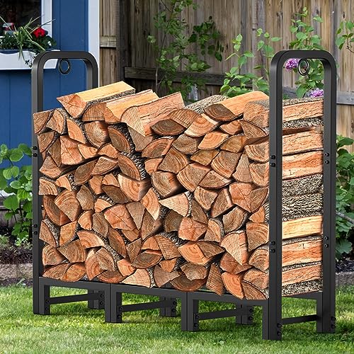 AMAGABELI GARDEN HOME 4ft Firewood Log Rack Outdoor Indoor Heavy Dut