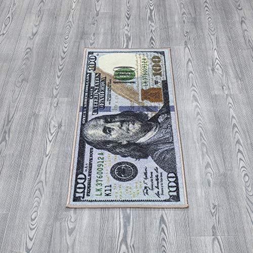 Machine Washable $100 Bill Design Non-Slip Rubberback 22x53 Modern Runner Rug for Hallway, Kitchen, Bedroom, 22" x 53", Multicolor