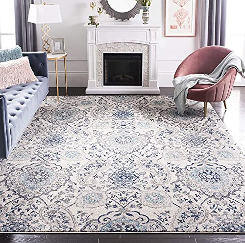 SAFAVIEH Madison Collection Area Rug - 8' x 10', Cream & Light Grey, Boho Chic Glam Paisley Design, Non-Shedding & Easy Care, Ideal for High Traffic Areas in Living Room, Bedroom (MAD600C)