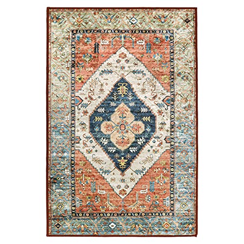 Lahome Collection Traditional Area Rug - Non-Slip Distressed Vintage Persian Oriental Area Rug Accent Throw Low Pile Rugs Floor Carpet for Door Mat Entryway Bedrooms Decor (4’ X 6’, Persian Formal)
