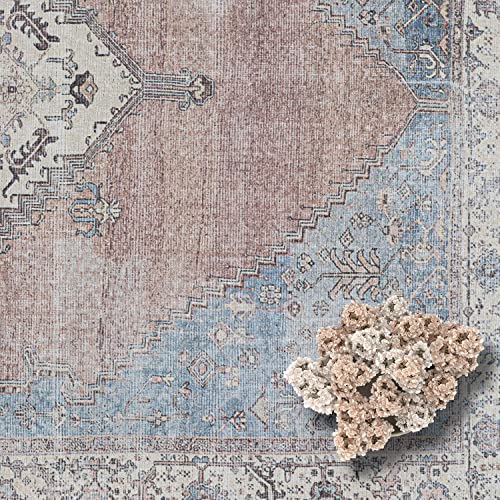 Adiva Rugs Machine Washable Area Rug with Non Slip Backing for Living Room, Bedroom, Bathroom, Kitchen, Printed Persian Vintage Home Decor, Floor Decoration Carpet Mat (Multi, 5'3" x 7'5")