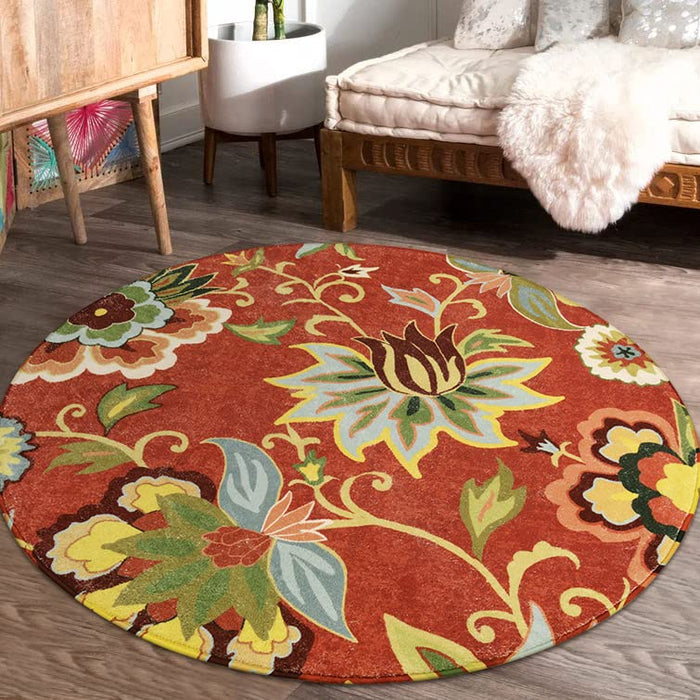 Lahome Red Floral Round Rug - 3' Diameter Washable Round Area Rugs Small Christmas Throw Circle Rug Non-Slip Vintage Distressed Door Mat Floor Carpet for Bathroom Bedroom Living Room Decor (3 ft, Red)