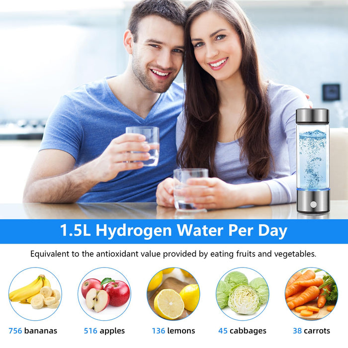 Hydrogen Water Bottle, Rechargeable Portable Hydrogen Water Generator, Water Ionizer for Home, Office, Travel and Camping (Silver)