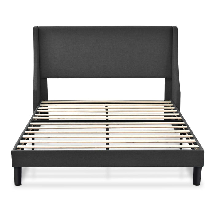 Allewie Queen Bed Frame, Platform Bed Frame Queen Size with Upholstered Headboard, Modern Deluxe Wingback, Wood Slat Support, Mattress Foundation, Dark Grey