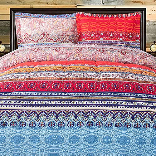 Shatex Comforters Queen Size 3 Piece All Season Bedding Warm Queen Comforter Set - Ultra Soft Polyester Bohemia Western Pattern - Boho Queen Comforter with 2 Pillow Shams