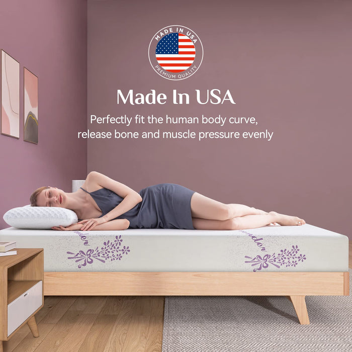 Hcore Twin Size Mattress 6 Inch,AeroFusion Memory Foam Mattress in a Box,Made in USA,Medium Firm Gel Mattress with Breathable Lavender Cover,Fiberglass-Free & Pressure Reliving,CertiPUR-US Certified